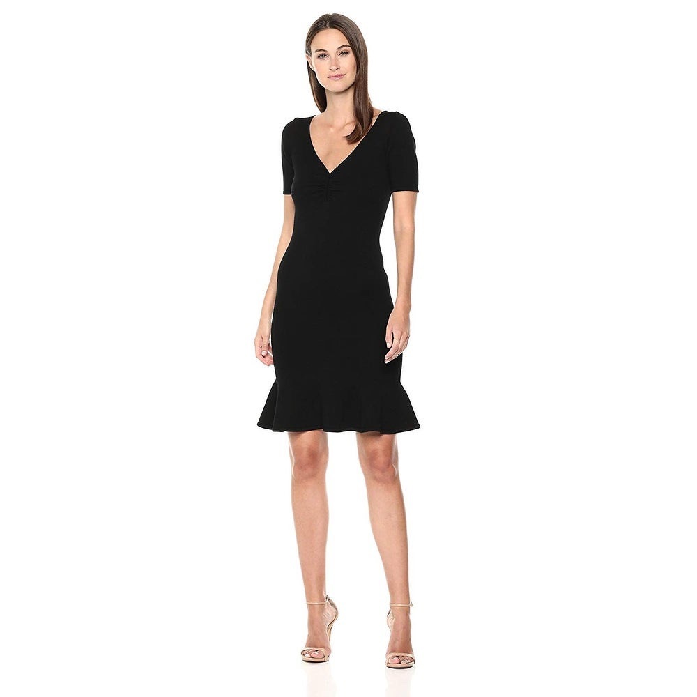 Milly Black Knit Short Sleeve V Neck Dress Size M